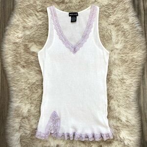 Y2K Wet Seal Ribbed Tank Top with Lavender Purple Lace